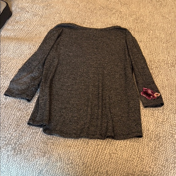 Christopher & Banks Gray and Pink Long Sleeve Tee with Floral Embroidery - Picture 2 of 2